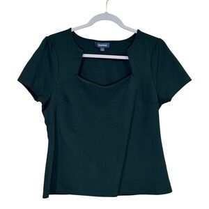 ModCloth Womens Dark Green Blouse Large Square Neck‎ Short Sleeve Top Stretch